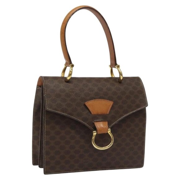 CELINE Macadam Canvas Hand Bag PVC Leather Brown Gold Auth EC006 - Picture 1 of 16